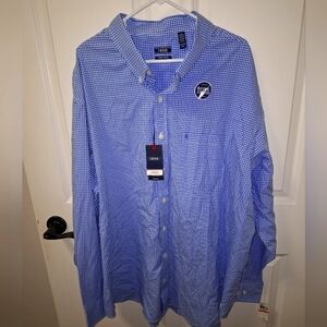 An Izod long sleeve button-down blue checkered shirt in a men's size 3XLT. NWT